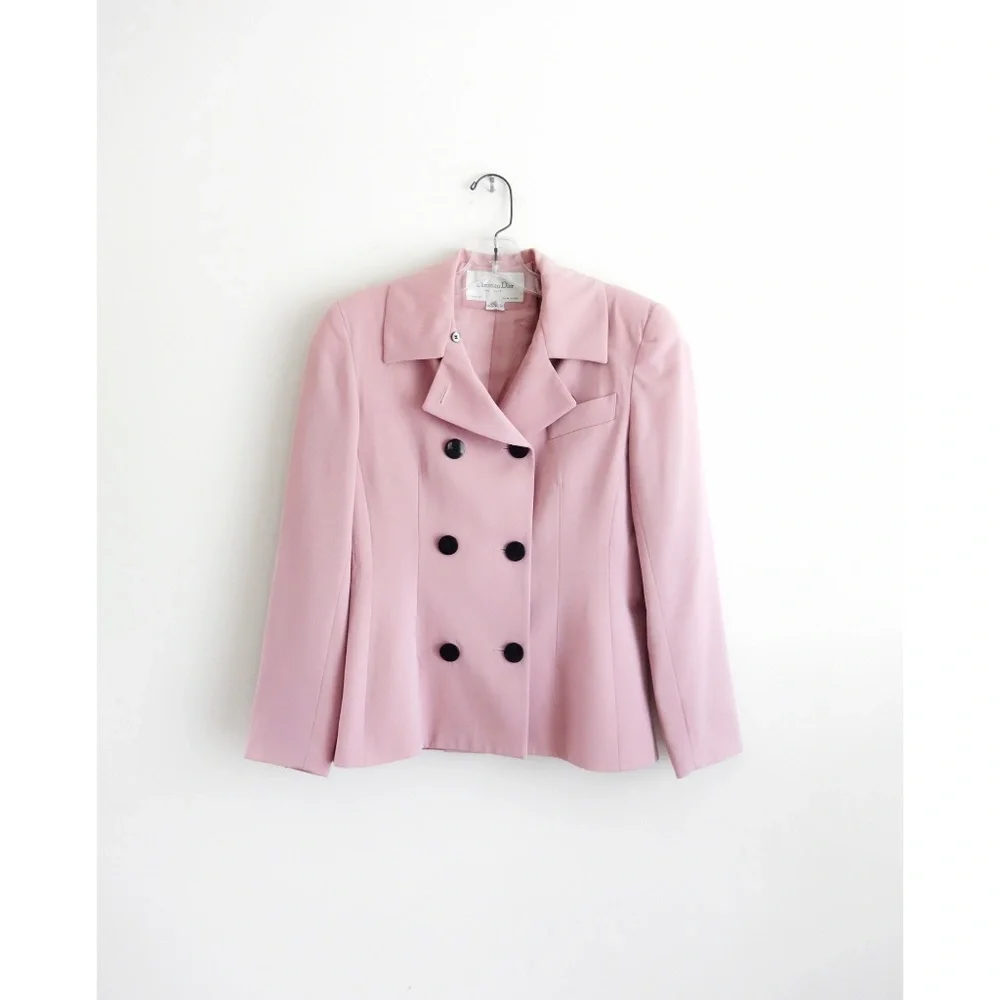 Vintage 80s 90s Christian Dior Pale Pink Wool Blazer sz 4